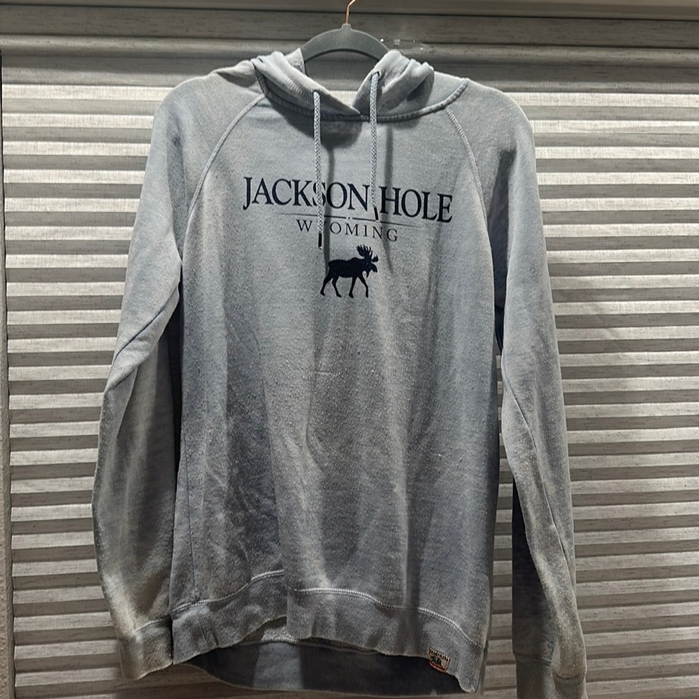 Distressed Jackson Hole hoodie, it is pilling but still cute and soft.